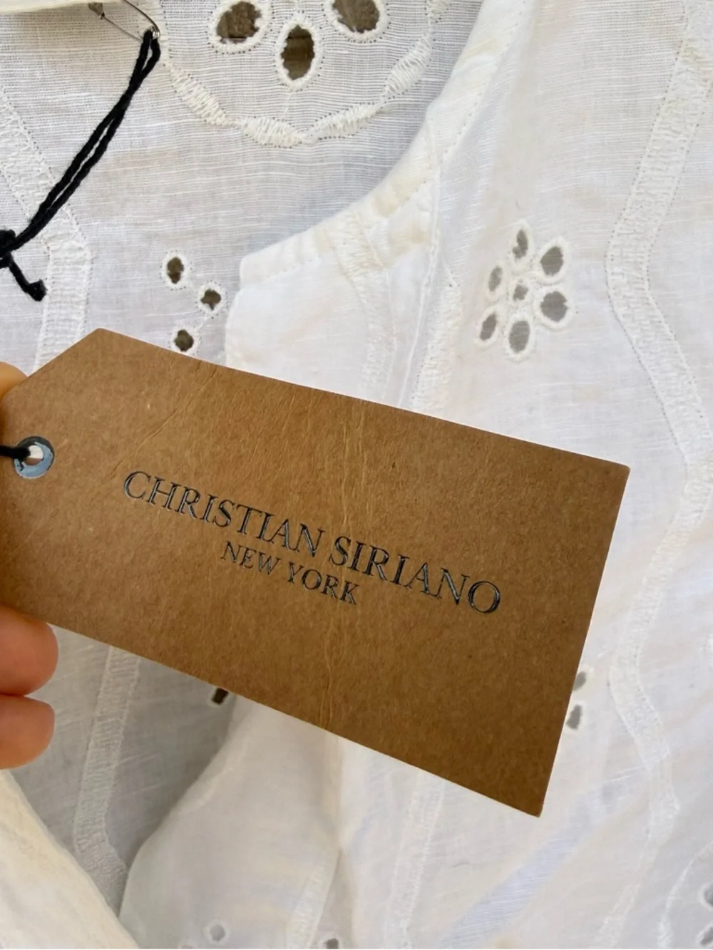 NWT CHRISTIAN SIRIANO Linen blend White Eyelet Tunic Top Size XL Coastal Beach - Picture 6 of 10